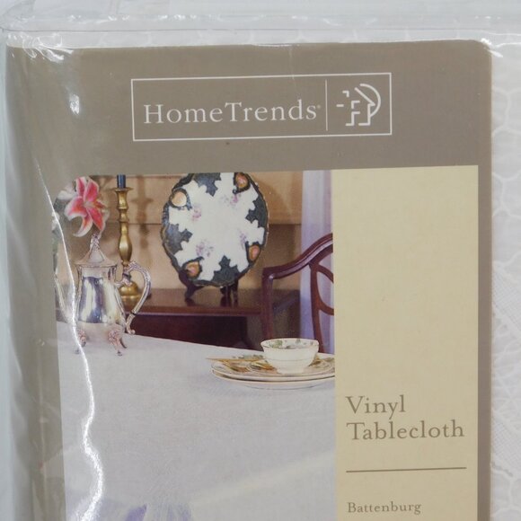 Home Trends Vinyl Tablecloth Battenburg Oblong 60" wide 90" long Rectangle - Picture 2 of 7